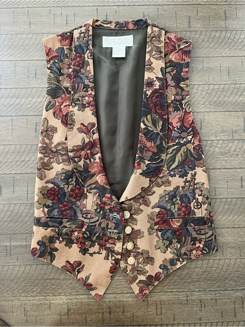 Vintage 90’s Banana Republic Safari & Travel Co Floral Vest LIKE NEW Sz M - Picture 3 of 7